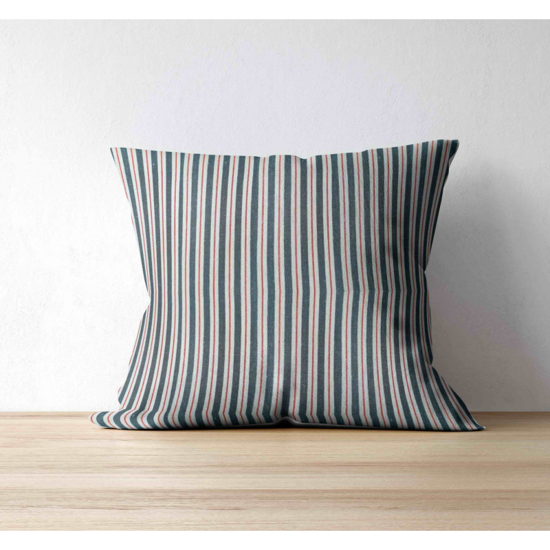 Rural Indigo & Red fabric by Teixits Riera on a throw pillow