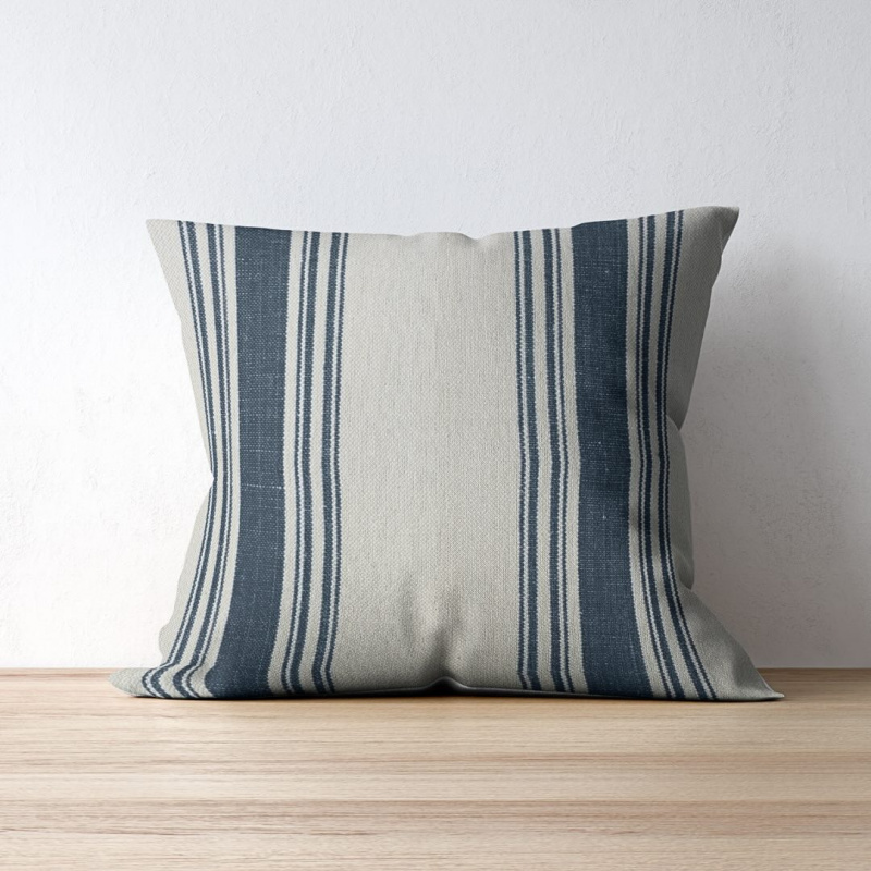 Ona Indigo fabric by Teixits Riera on a throw pillow